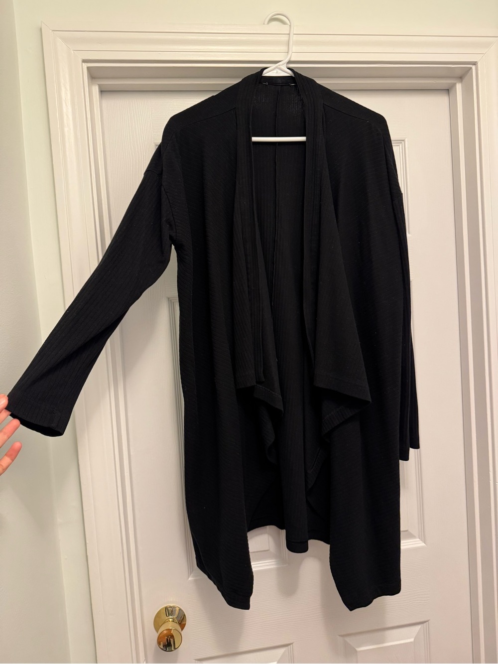 Athleta Ribbed, Draped, Black, Open-Front Cardigan